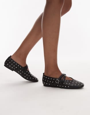 Tommy Jeans Studded Mary Jane Flats In Black