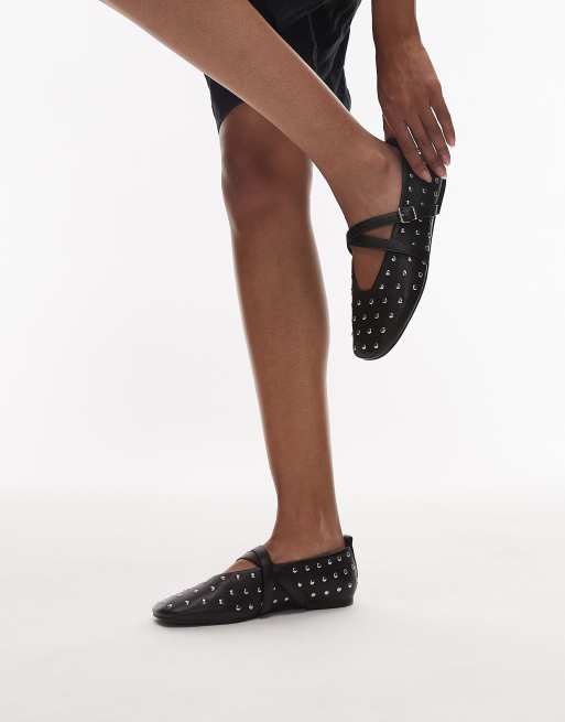 Tommy Jeans studded mary jane flats in black, 4 of 4
