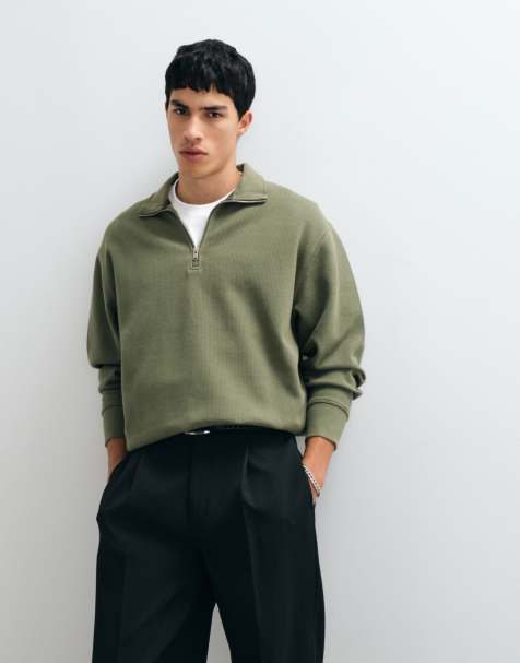 Tommy Jeans - Sudadera caqui holgada con cremallera corta de punto gofrado - view 1