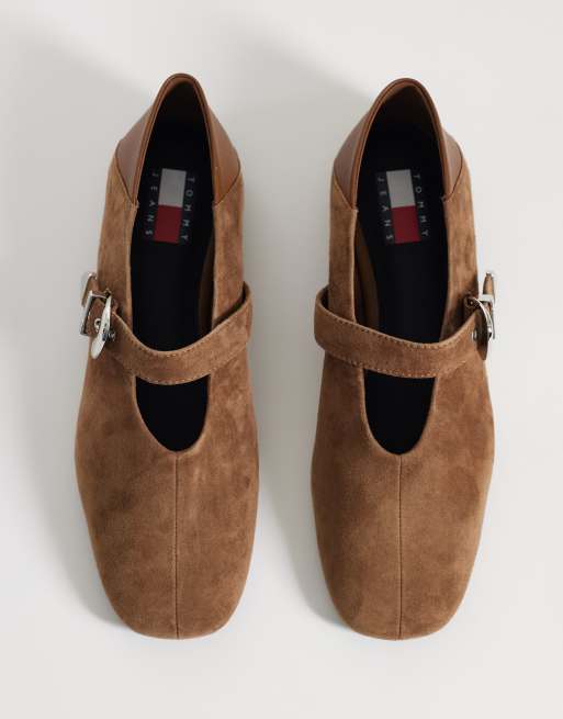 Tommy Jeans suede ballerina shoes in brown, 2 of 4