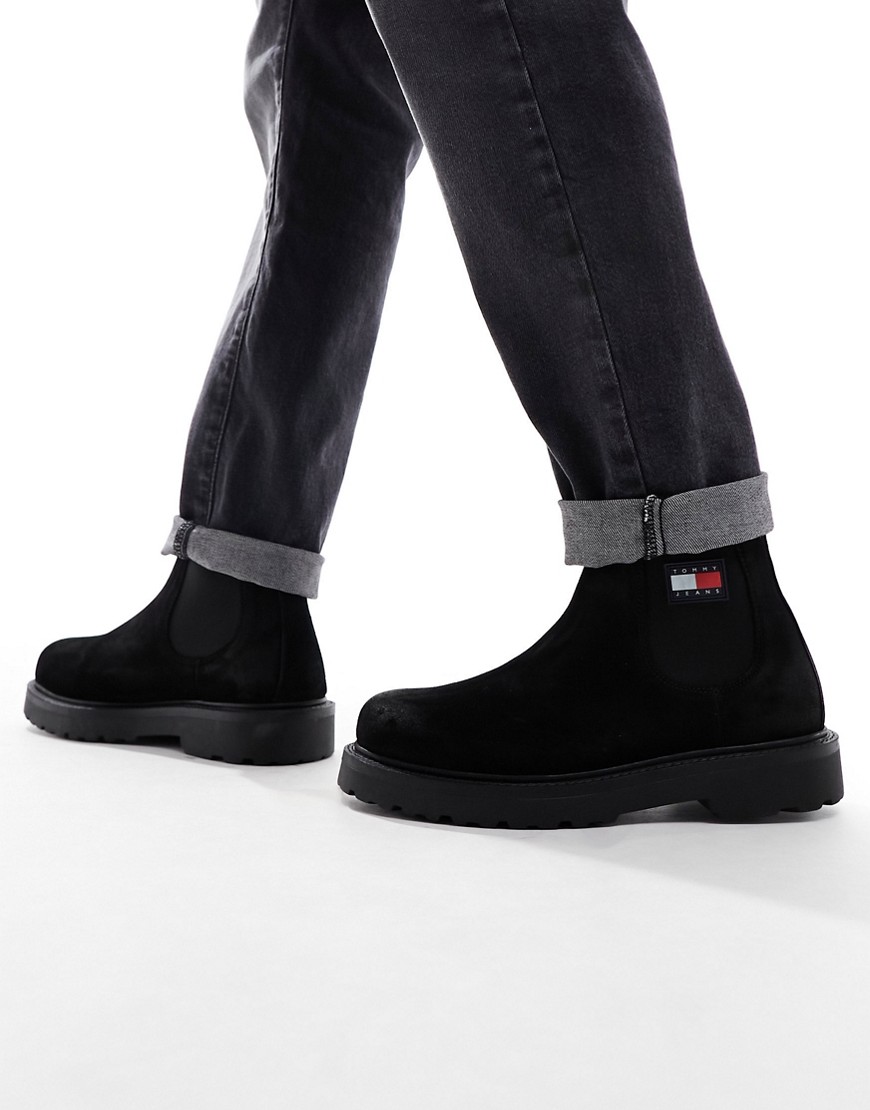 Tommy Jeans suede boots in black