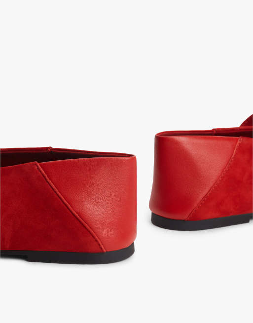 Tommy Jeans Suede buckle square toe ballerinas in red, 6 of 7