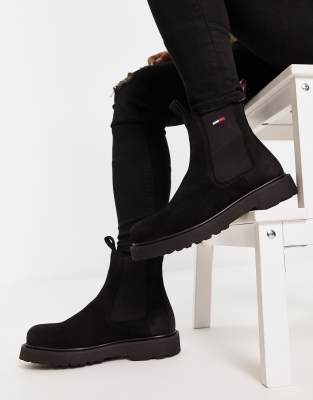 Tommy Jeans suede chelsea boot in black