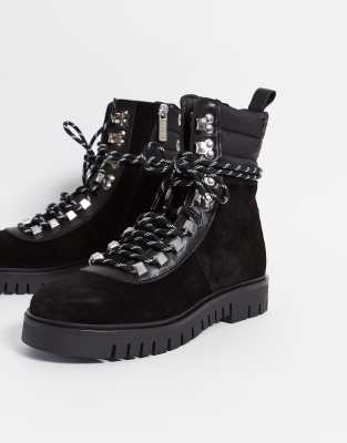 tommy jeans suede lace up hiker boots in black