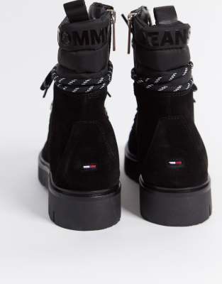 tommy jeans suede lace up hiker boots in black