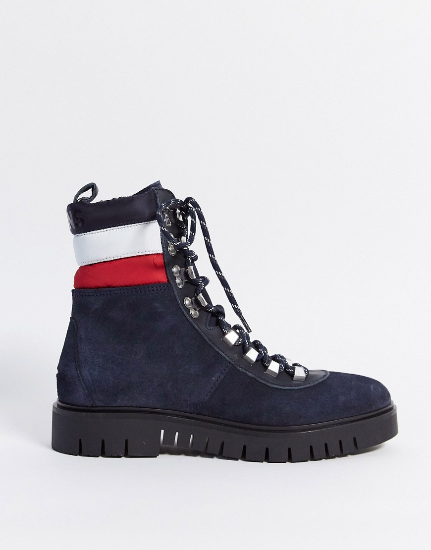 Tommy Jeans suede lace up hiker boots in navy