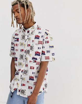 Tommy Jeans Summer Heritage Capsule short sleeve shirt in white with all over print