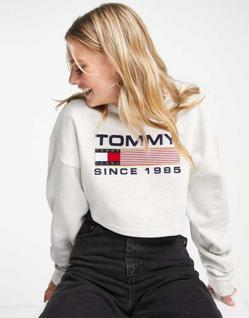 Calvin Klein Jeans long sleeve cropped sweatshirt in white