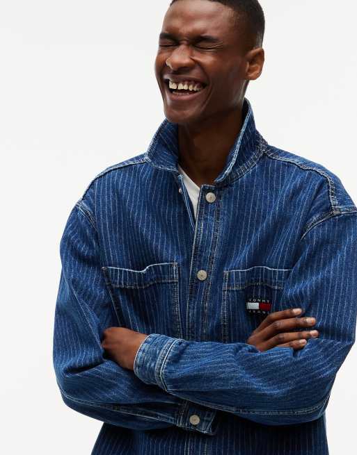 Tommy Jeans surchemise en denim à rayures coupe relaxed en denim foncé, 3 de 7