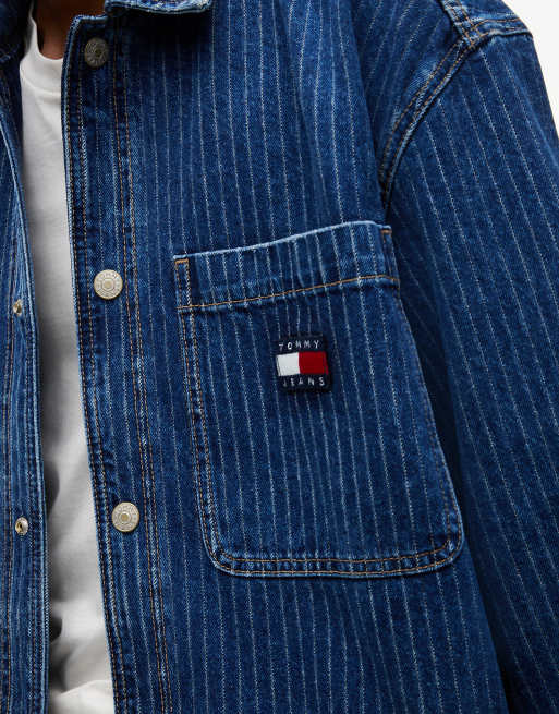 Tommy Jeans surchemise en denim à rayures coupe relaxed en denim foncé, 4 de 7