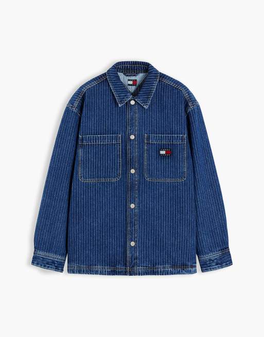 Tommy Jeans surchemise en denim à rayures coupe relaxed en denim foncé, 6 de 7