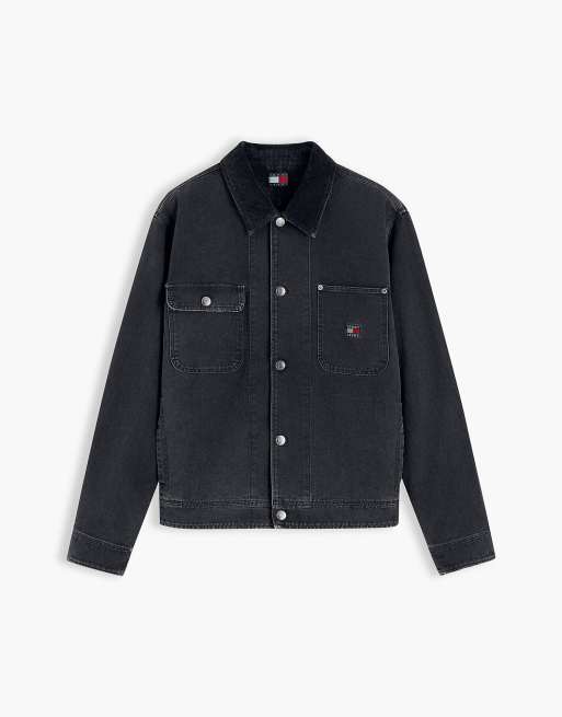 Tommy Jeans surchemise oversize en toile avec col en velours côtelé noire, 6 de 7