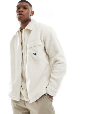 Tommy Jeans solid teddy overshirt in off white - ASOS Price Checker