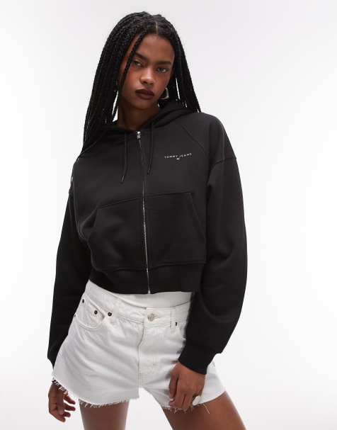 Tommy Jeans – Svart, kort huvtröja med boxig passform och dragkedja - view 1