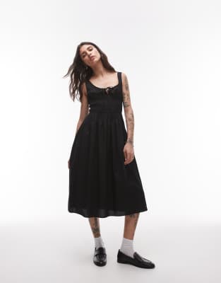 Tommy Jeans – Svart midiklänning i poplin med rysch - view 1