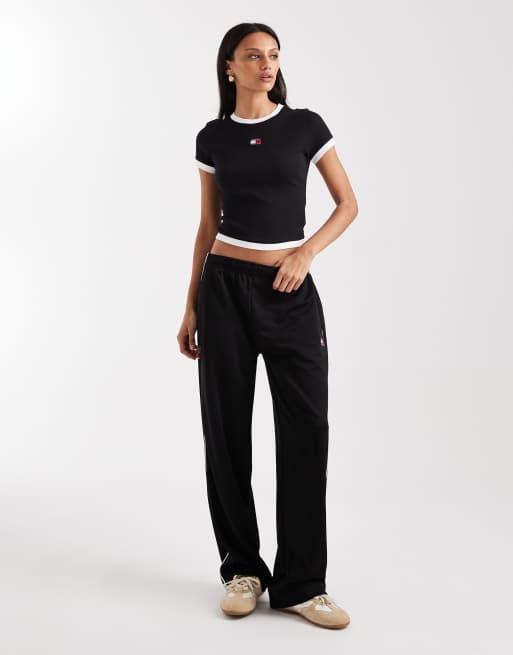 Tommy Jeans – Svart, ribbad t-shirt med smal passform och kantrand, 3 av 4