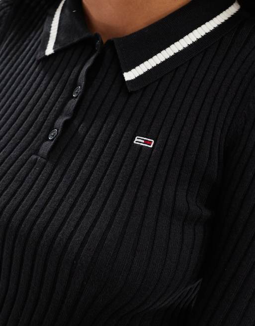 Tommy Jeans – Svart, stickad topp med pikékrage och långa ärmar, 4 av 4