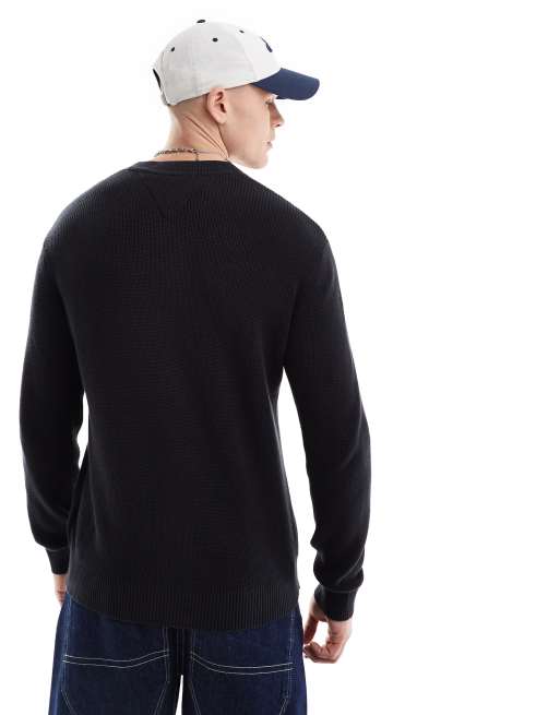 Tommy Jeans – Svart, stickad tröja i unisex-modell med stor flagglogga, 4 av 4