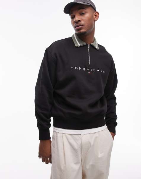 Tommy Jeans – Svart sweatshirt med dragkedja och linjär logga - view 1