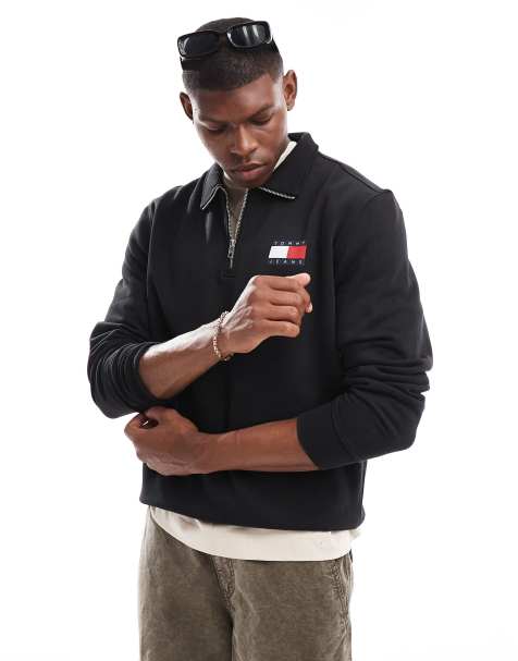 Tommy Jeans – Svart sweatshirt med kvartslång dragkedja vid halsen - view 1