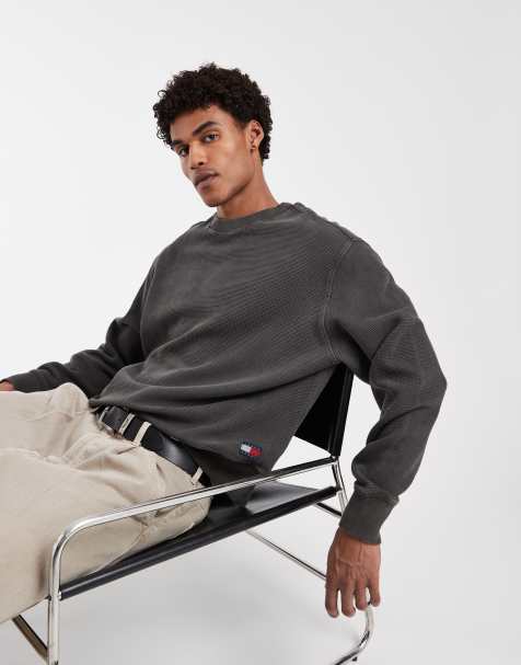 Tommy Jeans – Svart, tvättad sweatshirt med våffeltextur och avslappnad passform - view 1