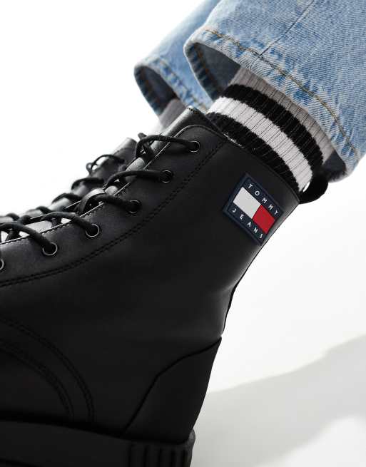 Tommy Jeans – Svarta, grova läderboots med snörning, 4 av 4