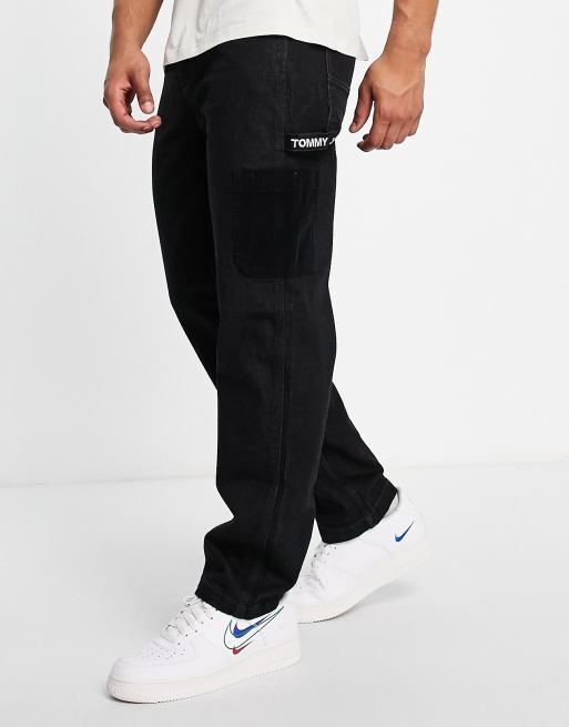 Tommy Jeans – Svarta lediga snickarjeans i skatermodell