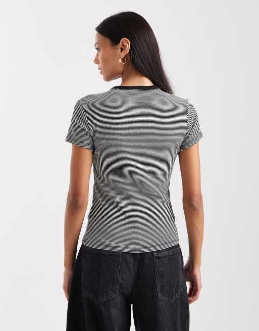 Tommy Jeans – Svartvit, randig, ribbad t-shirt med kantrand, 4 av 4