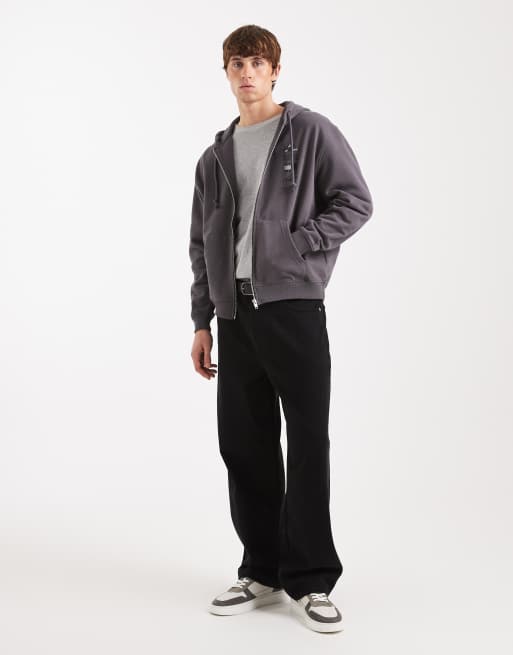 Tommy Jeans - Sweat à capuche à logo superposé et fermeture éclair - Noir délavé , 2 de 5