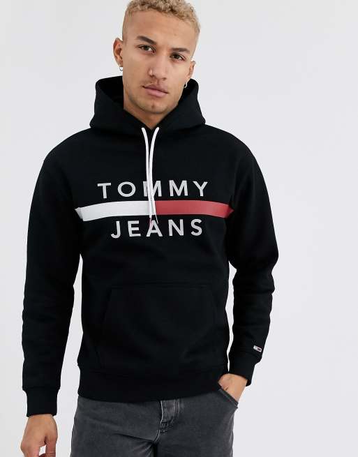 Tommy Jeans - sweat à capuche avec logo drapeau réfléchissant - Noir