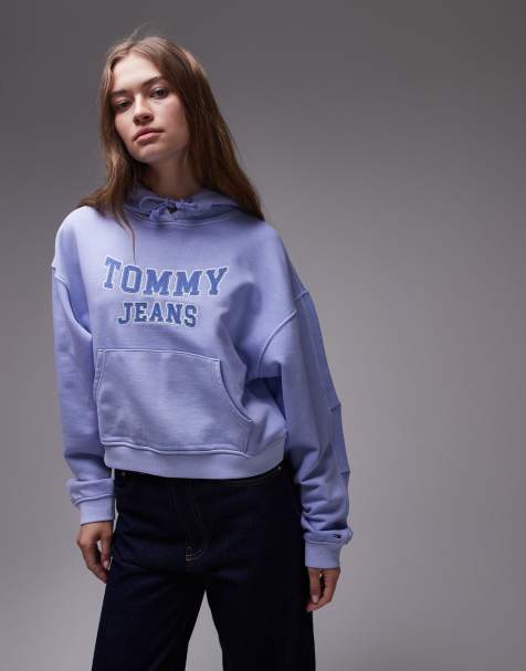Tommy Jeans - Sweat à capuche coupe carrée avec logo universitaire - Bleu - view 1
