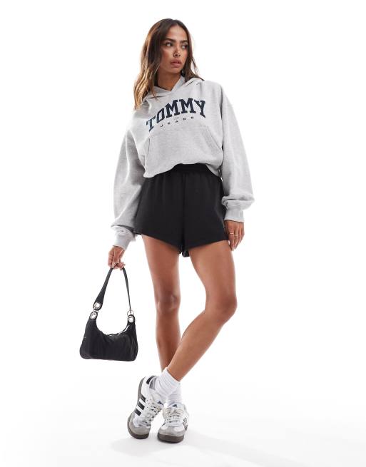 Tommy Jeans - Sweat à capuche court style universitaire vintage - Gris