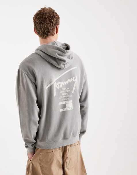 Tommy Jeans - Sweat à capuche décontracté avec logo enseigne lumineuse fluo - Gris - view 1