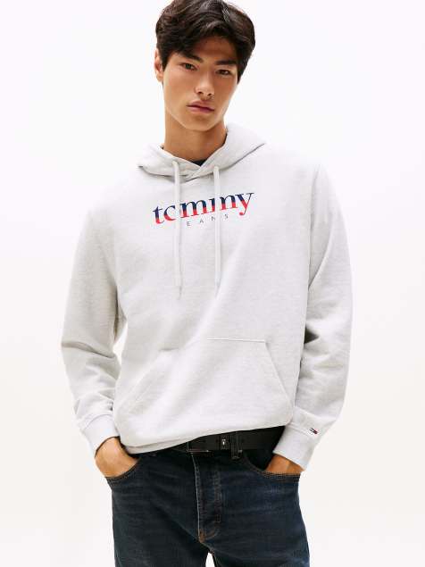 Tommy Jeans - Sweat à capuche en tissu éponge avec logo et cordon coulissant - Gris clair - view 1