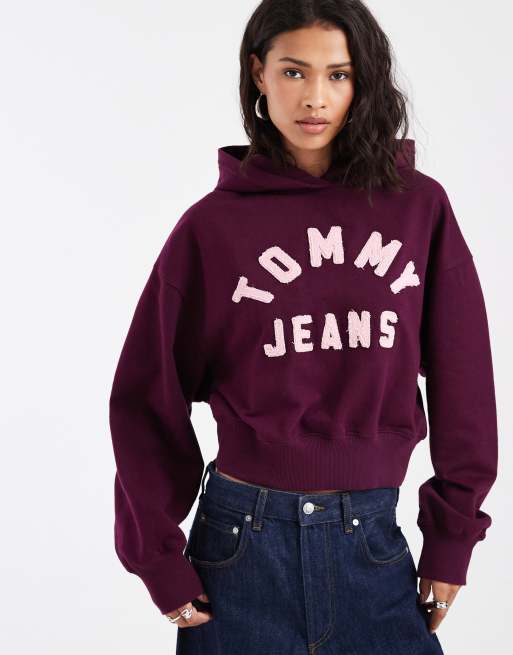 Tommy Jeans - Sweat à capuche oversize avec logo universitaire - Bordeaux, 2 de 4
