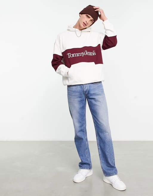 Tommy Jeans Sweat a capuche style skateur a logo color block lineaire Blanc casse