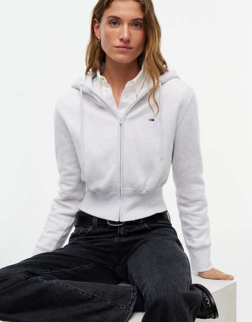Tommy Jeans sweat à capuche zippé ajusté en polaire gris chiné clair, 3 de 6
