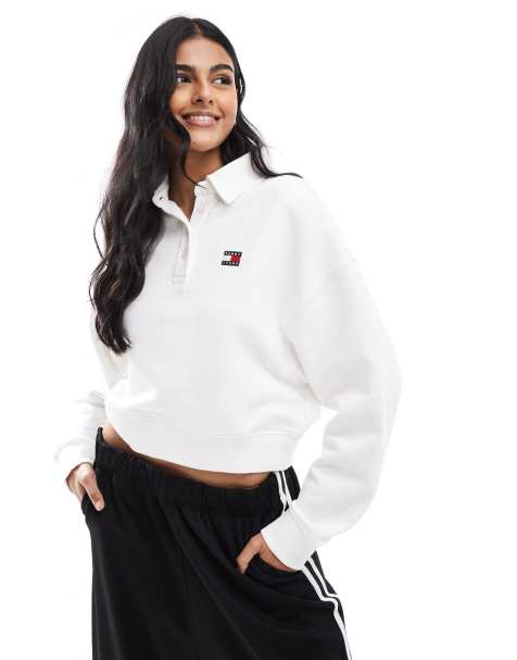 Tommy Jeans - Sweat coupe carrée à col polo - Blanc - view 1