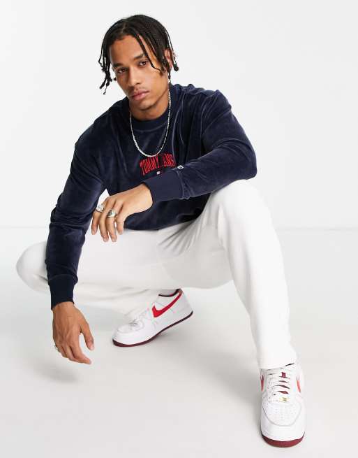 Tommy Jeans - Sweat décontracté en velours à logo style universitaire - Bleu marine, 3 de 4