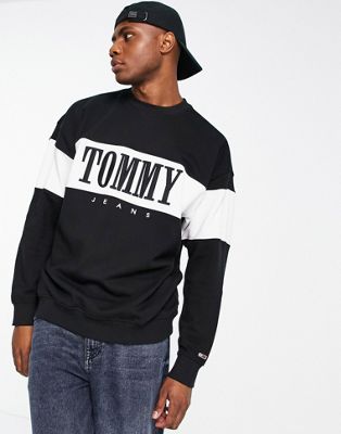 Tommy Jeans authentic logo colourblock sweatshirt in black - ASOS Price Checker