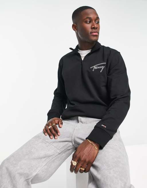 Tommy Jeans - Sweat en coton à demi-fermeture éclair et logo signature - Noir