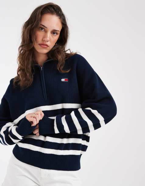 Tommy Jeans - Sweat rayé à col zippé - Marine - view 1