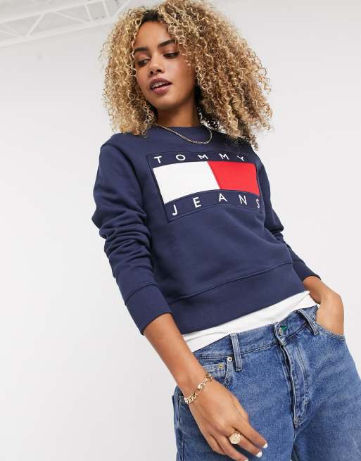 Tommy Jeans - Sweat-shirt avec logo drapeau - Bleu marine ...