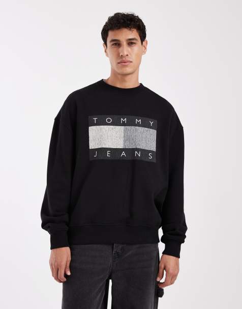 Tommy Jeans - Sweat style années 90 avec grand logo drapeau effet usé - Noir - view 1