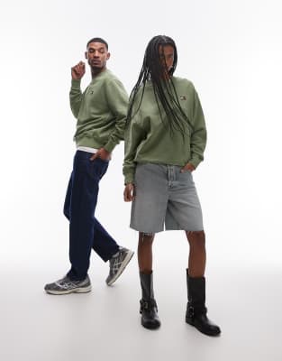 Tommy Jeans - Sweat unisexe avec écusson - Vert délavé