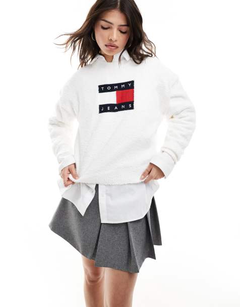 Tommy Jeans - Sweater met vlag in het midden in wit - view 1