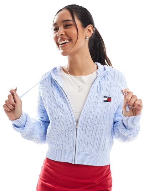 Tommy Jeans – Sweatjacke aus Strick in Hellblau mit durchgehendem Reißverschluss - view 1