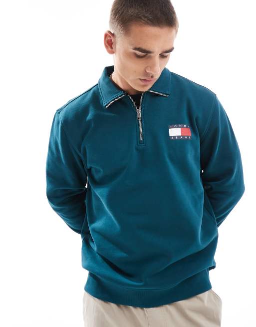 Tommy Jeans – Sweatshirt in Grün mit kurzem Reißverschluss