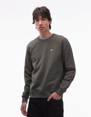 Sweatshirt in Khaki mit regulärer Passform und Aufnäher-Grün Grün 48