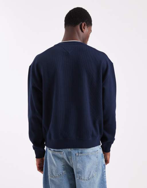 Tommy Jeans – Sweatshirt in Marineblau mit Grafik-Logo-Applikation im 90er-Style, 3 von 5